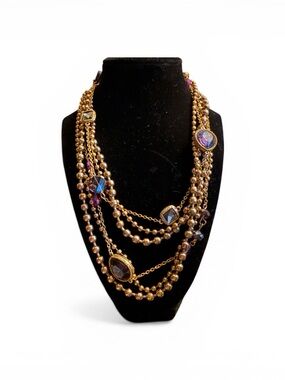 Chico's Gold-TonedMulti-Strand Necklace with Purple Accents
